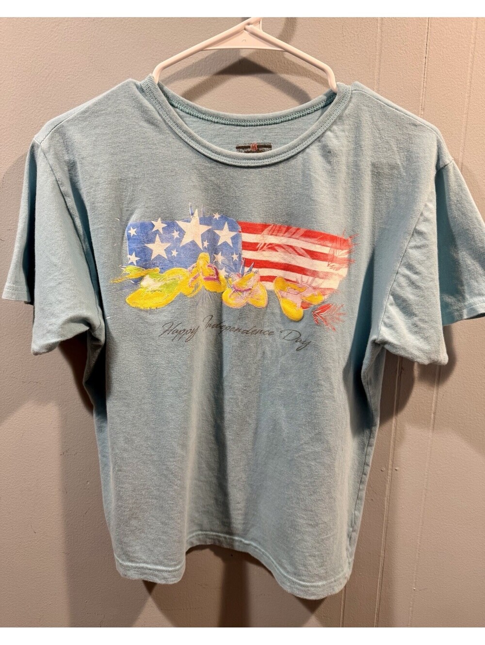 Womens Russell Athletic Happy Independent Day Teal T Shirt Size Large Fun Tee